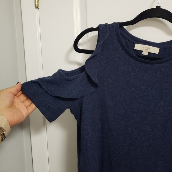 LOFT Navy Cold Shoulder Blouse Top - Picture 4 of 6